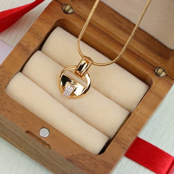 "Rose Gold Circle Pendant with Geometric Design and CZ Accents, XPPT1398 - Picture 10 of 13